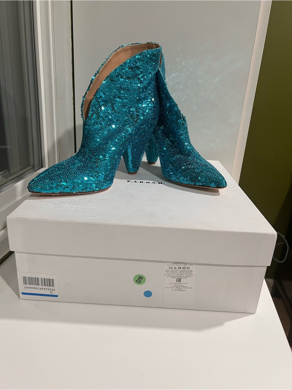 Parosh Teal Sequin Heeled Party Ankle Boots 37/7